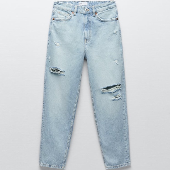 NEW ZARA RIPPED MOM FIT JEANS 4 - Picture 5 of 7
